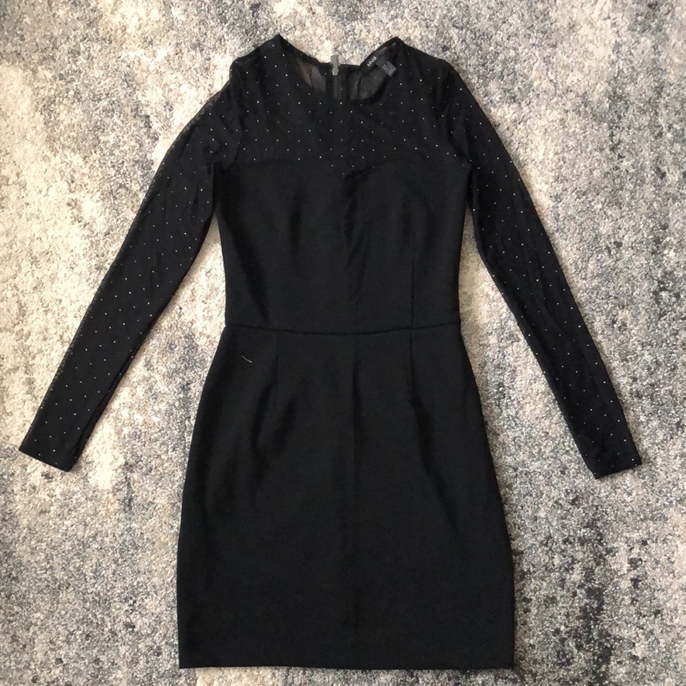 Mng casual black  mini dress, sheer long sleeves
